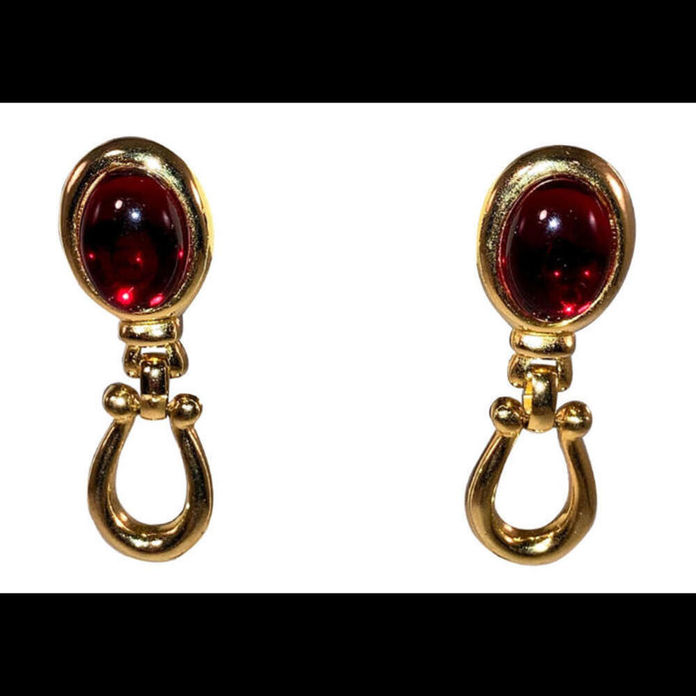 Paolo Gucci Goldtone Red Lucite Cabochon Earrings